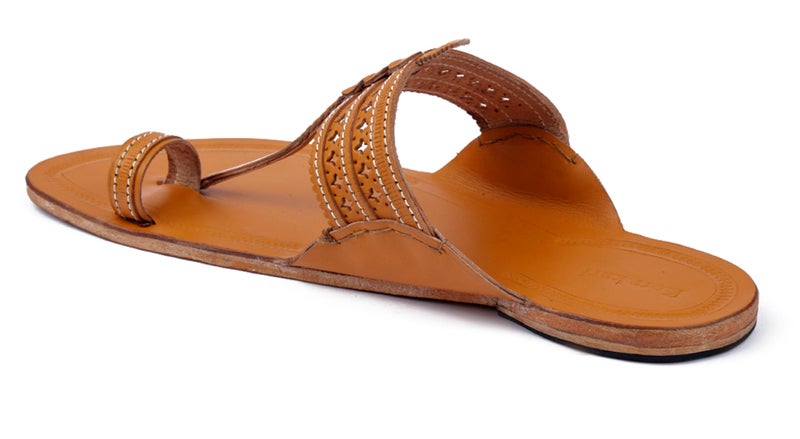 KORAKARI Mens Star Punching Kolhapuri Chappal Handcrafted Slipper Smooth and Comfortable Flip Flops Sandal Yellow Anti Slip Design Genuine Leather Traditional Footwear (UK-07) - Image 3
