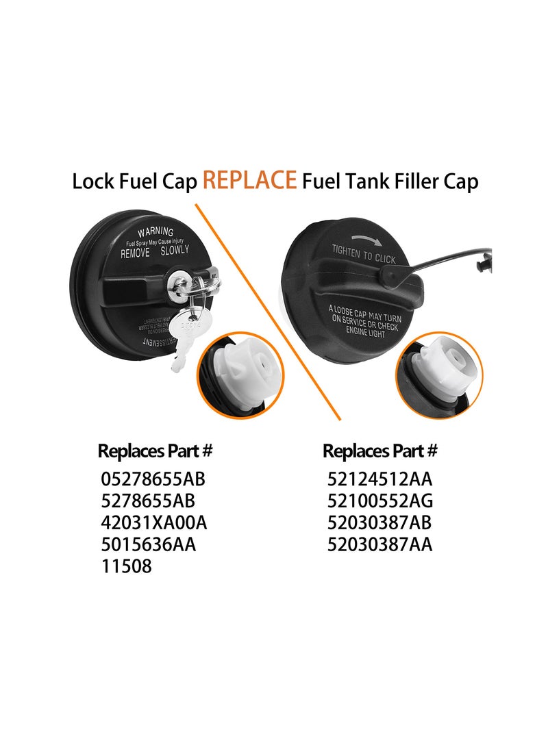 SYOSI Locking Gas Cap, Lock Fuel Cap Compatible for Dodge Jeep Ram - Challenger Grand Caravan Ram 1500, Cherokee Wrangler TJ LJ JK JKU JL JLU JT, # 05278655AB, 5278655AB - Image 2