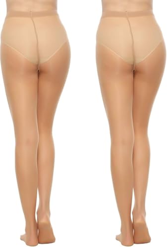 MANZI 6 Pairs 20D Women's Sheer Tights Ultra Thin High Waist Pantyhose Thigh Stockings, Natural L - Image 2