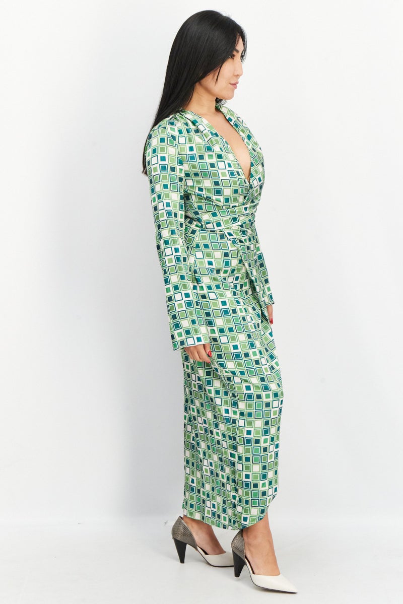 NA-KD Women Long Sleeve Allover Print Midi Dress, Multicolor - Image 3