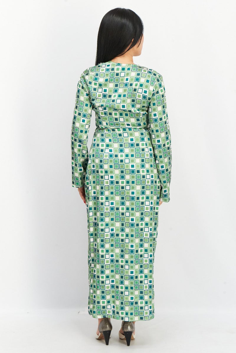 NA-KD Women Long Sleeve Allover Print Midi Dress, Multicolor - Image 3