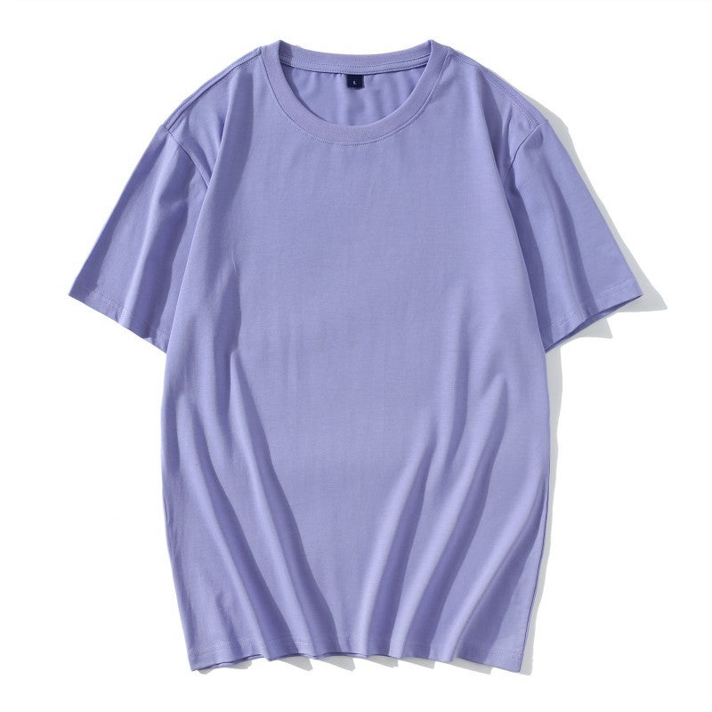 190g 40 PCs Ice Silk Pure Cotton high-end short sleeve rib round neck T-shirt solid color men's and women's loose T-shirt custom - Image 1