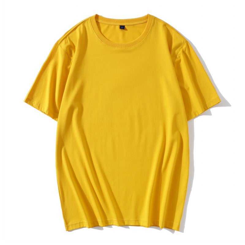 190g 40 PCs Ice Silk Pure Cotton high-end short sleeve rib round neck T-shirt solid color men's and women's loose T-shirt custom - Image 3