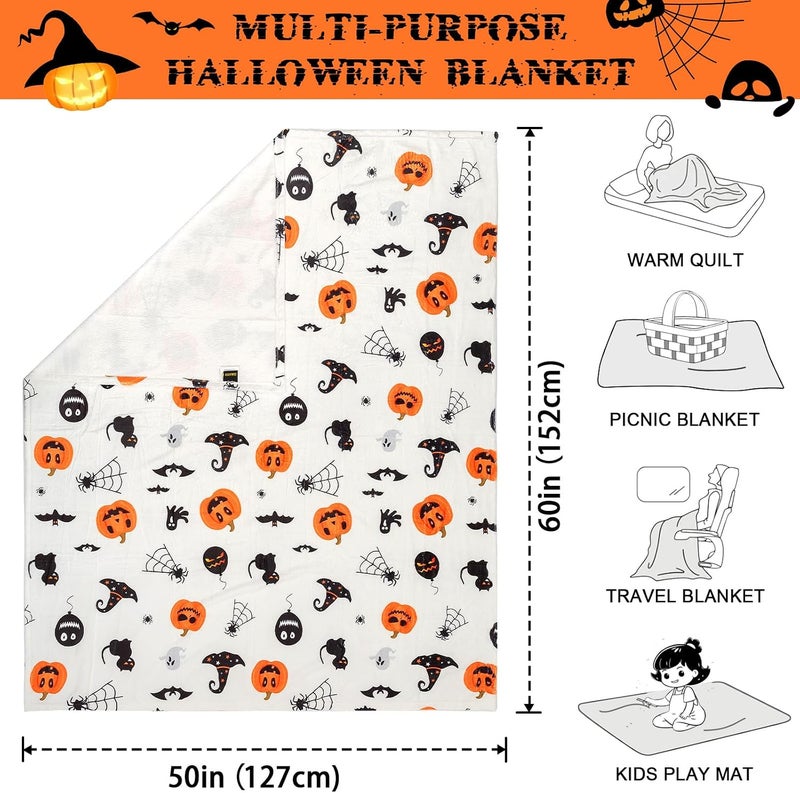 inhand Halloween Throw Blanket Pumpkin Blanket Decorated Spider Web Print on White Super Soft Plush Blanket for Couch Bed Sofa Chair and Cozy for All Seasons 50"X60" - Image 5