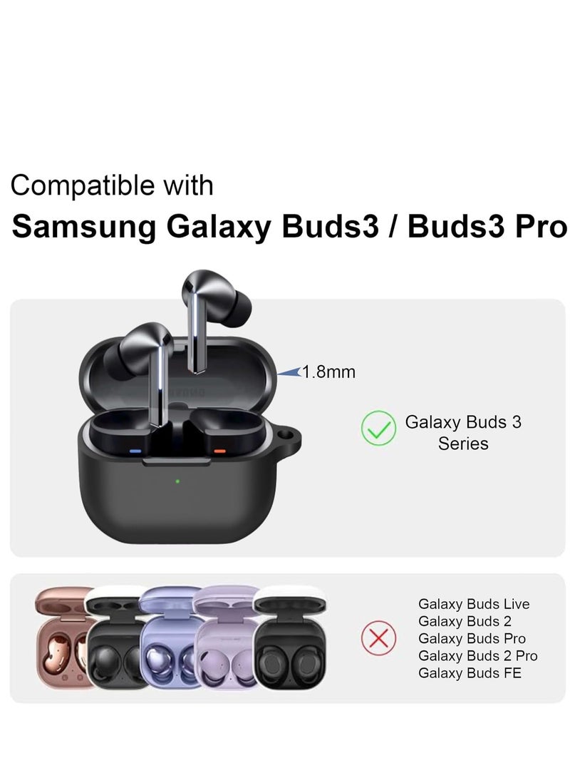 Compatible with Samsung Galaxy Buds 3 Case & Galaxy Buds 3 Pro Case, Silicone Cover with Carabiner, Full Protection, Wireless Charging, Headphone Accessories, for Men, for Women (Black) - Image 3
