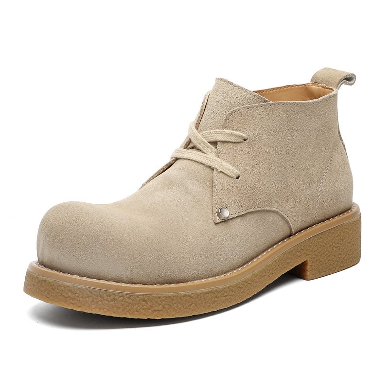 Derby Shoes Men'S Thick-Soled Increased Anti-Velvet Leather Round Toe Design All-Match Casual Workwear Martin Boots - Image 1