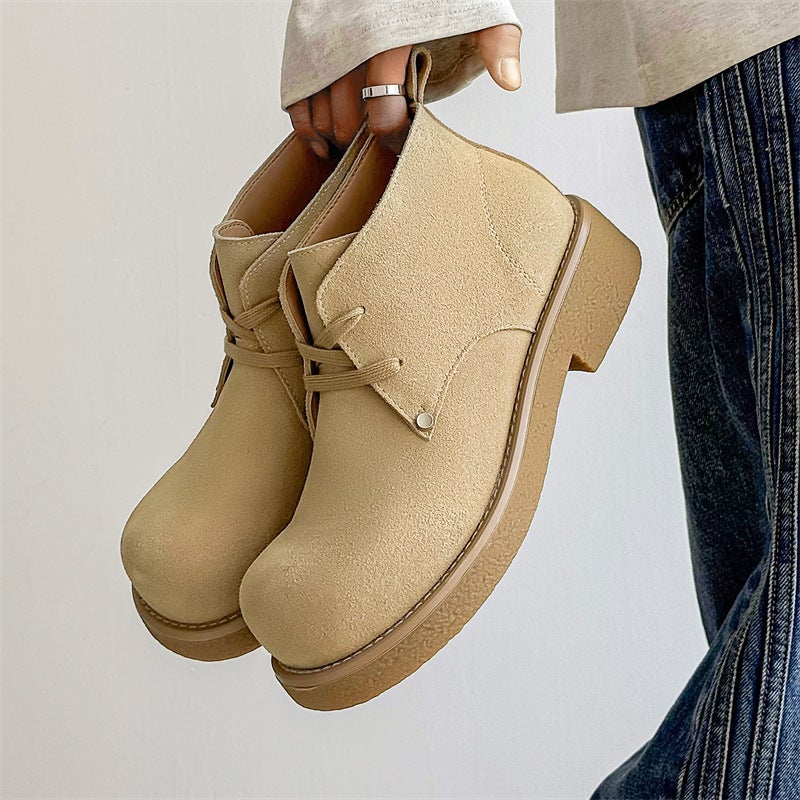 Derby Shoes Men'S Thick-Soled Increased Anti-Velvet Leather Round Toe Design All-Match Casual Workwear Martin Boots - Image 3