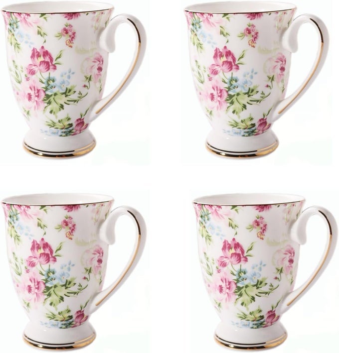 FLORAL COFFEE MUG BONE CHINA TEA MUGS FOR WOMEN 10 OZ PORCELAIN COFFEE MUGS CERAMIC TEA CUP TEACUPS WITH HANDLE GIFT FOR MOM FRIENDS HOME OFFICE