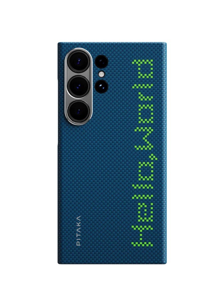 PITAKA - pitaka for Case Galaxy S24 Ultra Compatible with MagSafe, Thin & Light Case Galaxy S24 Ultra with a Caseless Feel, Glow in The Dark, 1500D Aramid Fiber Woven Luminous Tactile Woven Case - Hello,World - Image 1