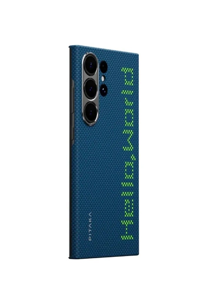 PITAKA - pitaka for Case Galaxy S24 Ultra Compatible with MagSafe, Thin & Light Case Galaxy S24 Ultra with a Caseless Feel, Glow in The Dark, 1500D Aramid Fiber Woven Luminous Tactile Woven Case - Hello,World - Image 1
