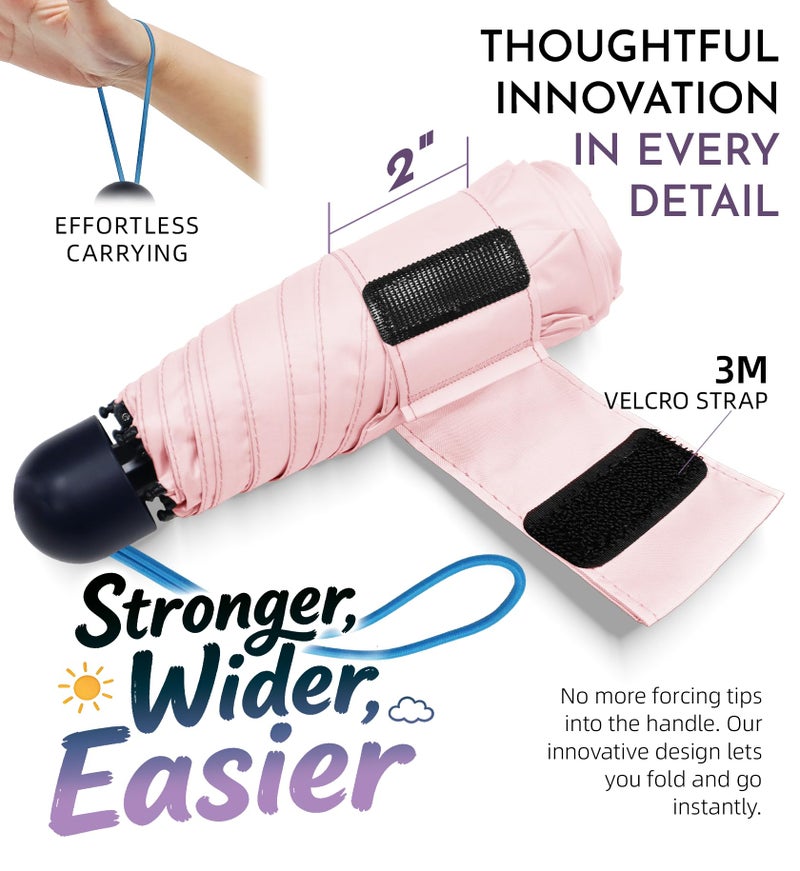 LILAC Mini Travel Umbrella for Rain - 43" Large Coverage Small Compact Umbrella, Reinforced Strong Frame, Lightweight Portable Parasol with UPF 100+ UV Protection, Gifts for Adults, Seniors & Students - Image 3