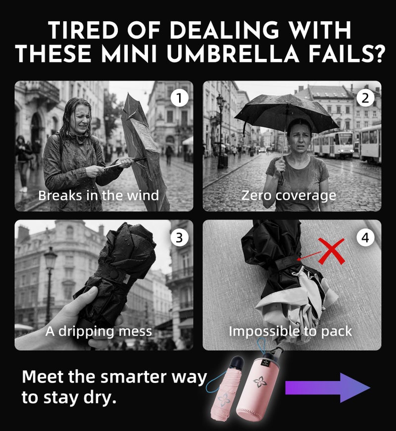 LILAC Mini Travel Umbrella for Rain - 43" Large Coverage Small Compact Umbrella, Reinforced Strong Frame, Lightweight Portable Parasol with UPF 100+ UV Protection, Gifts for Adults, Seniors & Students - Image 2