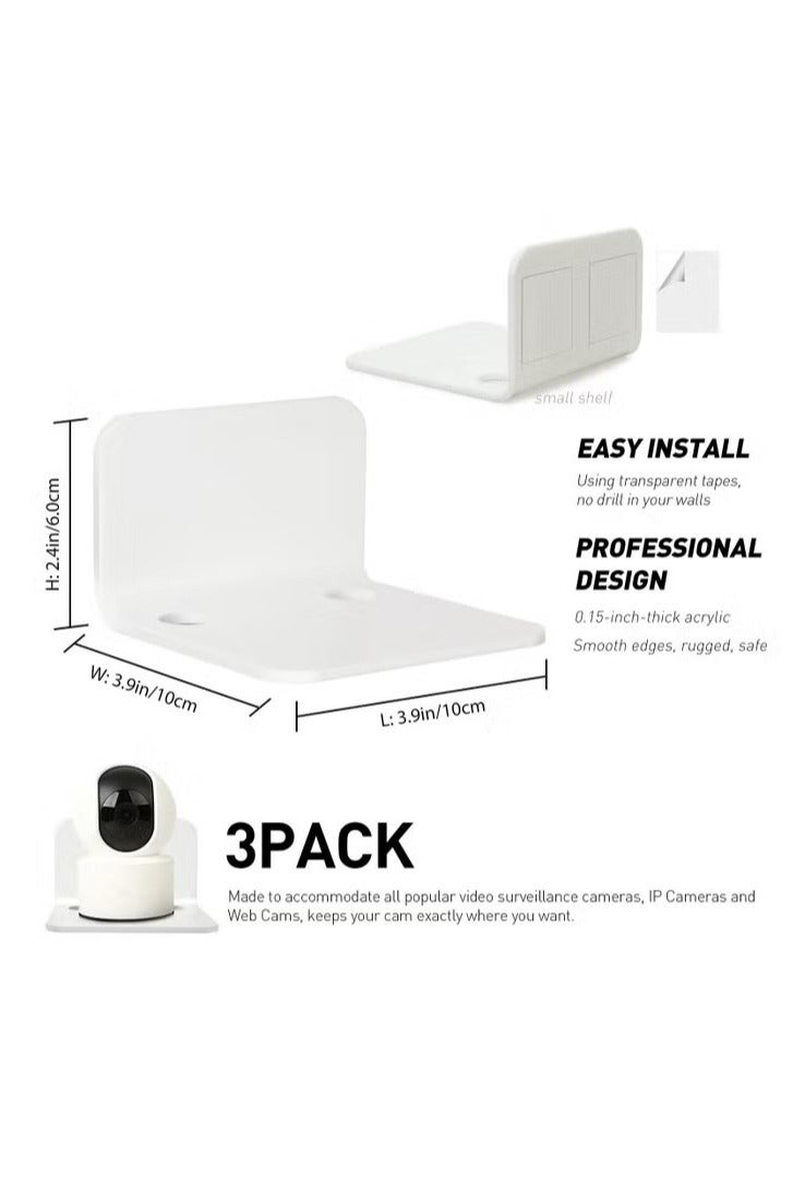 Anmi Anmi 3 Pcs Acrylic Floating Wall Shelves for Security Cameras, Baby Monitors, Speakers& More,Universal Small Wall Shelf, No Drill (White)