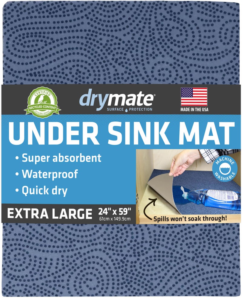Drymate Premium XL Under Sink Mat Waterproof Cabinet Protection Mats for Kitchen Bathroom Absorbent Shelf Liners SlipResistant NonAdhesive Machine Washable USA Made24x59Blue