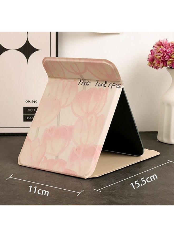 Tabletop Foldable Makeup Mirror, Portable Vintage Tulip Pattern Desktop Mirror, PU Portable Adjustable Rectangular Ultrathin Mirror for Travel, Camping, Home - Image 5