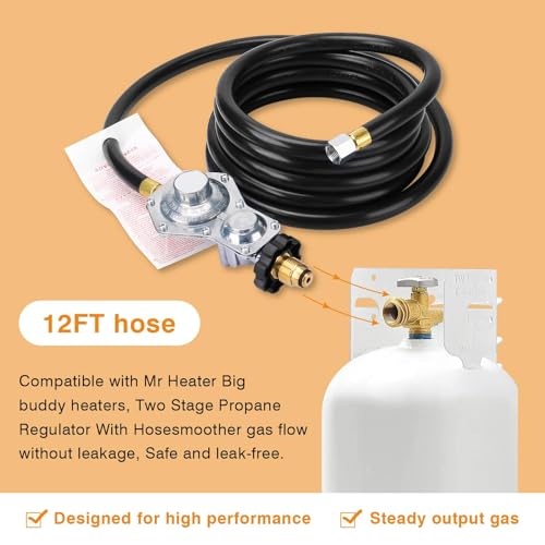 ArrogantF 12Ft F273684 Propane Hose w/POL Regulator Compatible with Mr Heater Big Buddy Heaters,Vent Free Propane Heater Hose 3/8”NPT Parts Assembly to Propane Tank for IN/Outdoor Heater Gas Grill Connectors - Image 2