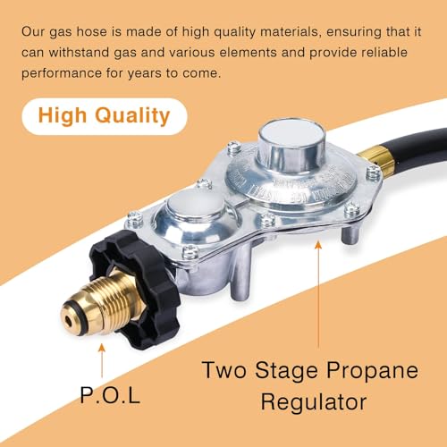 ArrogantF 12Ft F273684 Propane Hose w/POL Regulator Compatible with Mr Heater Big Buddy Heaters,Vent Free Propane Heater Hose 3/8”NPT Parts Assembly to Propane Tank for IN/Outdoor Heater Gas Grill Connectors - Image 3