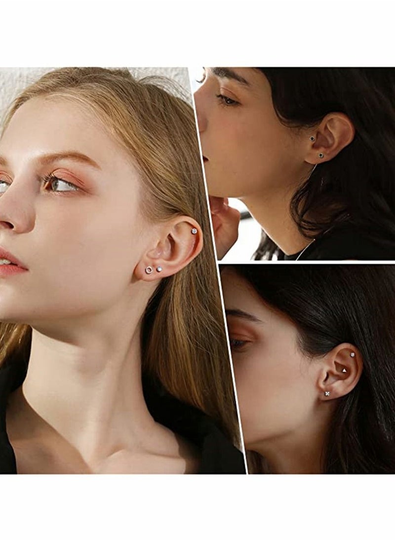 SYOSI - 18 Pairs Stainless Steel Stud Earrings Set for Women Men Star Moon flower Heart Leaf Opal 20G Cartilage Earrings Hypoallergenic Flatback Earrings Piercing Jewelry - Image 1