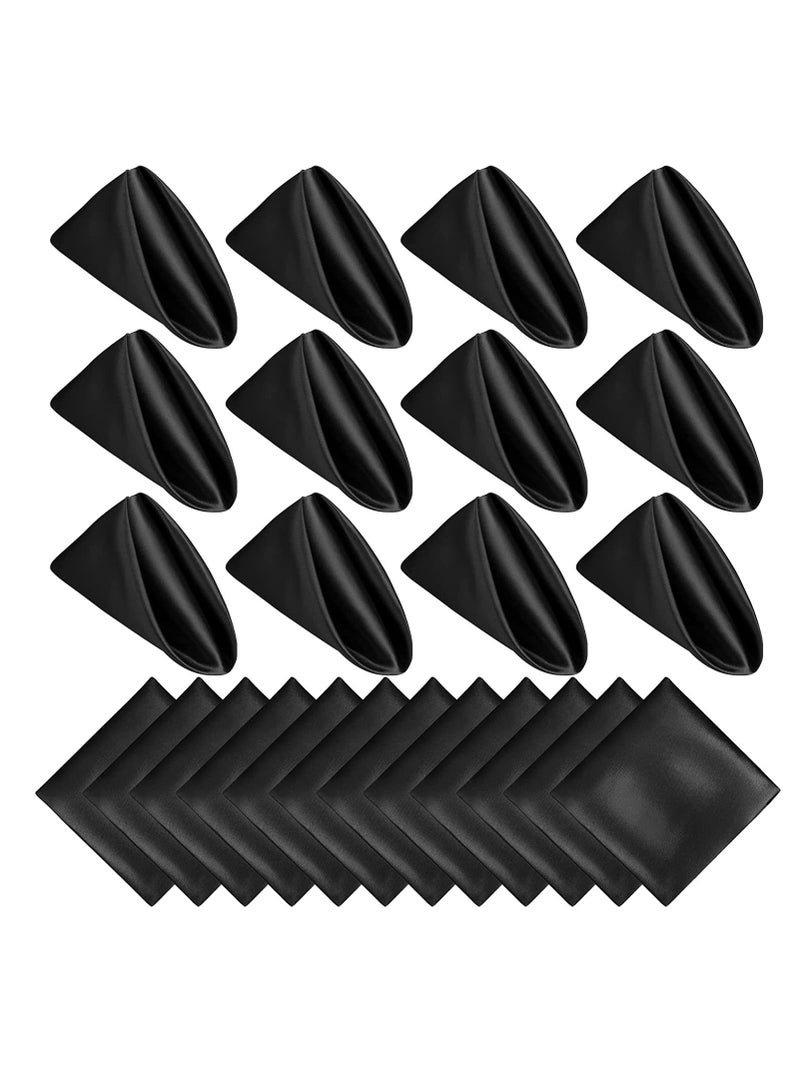 مناديل قماشية 17 × 17 بوصة مناديل عشاء بوليستر قابلة للغسل مناديل طاولة ناعمة لحفلات الزفاف والعشاء (أسود، 12 قطعة) - Image 1