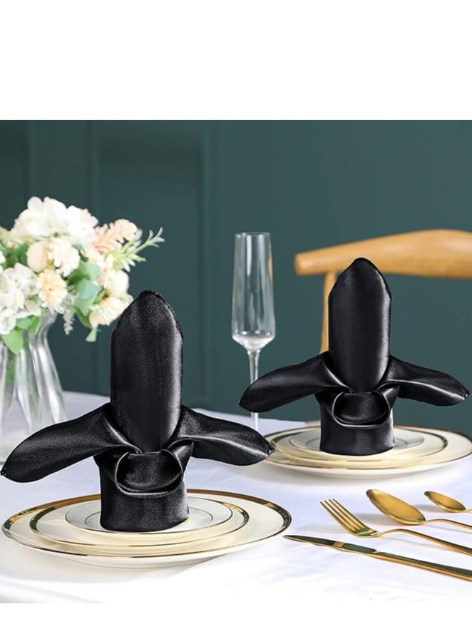مناديل قماشية 17 × 17 بوصة مناديل عشاء بوليستر قابلة للغسل مناديل طاولة ناعمة لحفلات الزفاف والعشاء (أسود، 12 قطعة) - Image 4