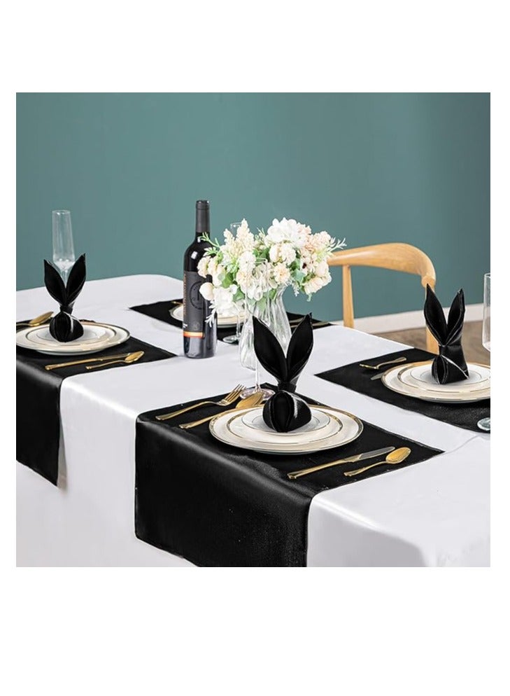 مناديل قماشية 17 × 17 بوصة مناديل عشاء بوليستر قابلة للغسل مناديل طاولة ناعمة لحفلات الزفاف والعشاء (أسود، 12 قطعة) - Image 3