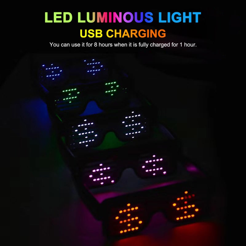 نظارات ضوئية LED: 164 بلاستيك LED طويل الأمد، 8 أنماط إضاءة - تصميم شرفات غير عائق، نظارات بلاستيك ABS قابلة للشحن عبر USB للمسابح والملاعب والمنتجعات الأصلية وملابس الحفلات - Image 2