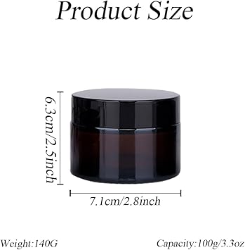 VASANA 2PCS 100g33oz Empty Brown Glass Cream Jar with Inner Liners and Black Lid Refillable Travel Storage Jar Makeup Pot Cosmetics Container for Lotions Powders Body Scrub - Image 2