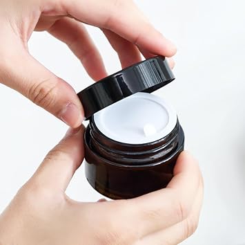 VASANA 2PCS 100g33oz Empty Brown Glass Cream Jar with Inner Liners and Black Lid Refillable Travel Storage Jar Makeup Pot Cosmetics Container for Lotions Powders Body Scrub - Image 4