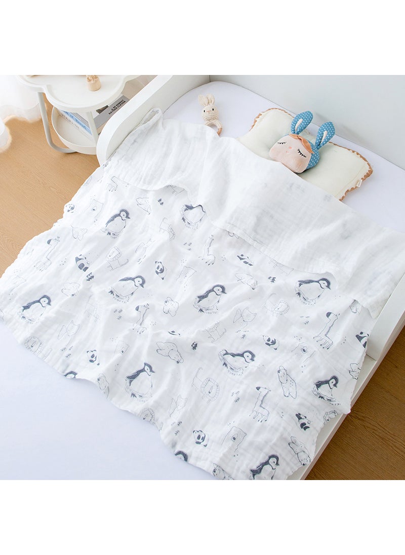Generic Newborn Cotton Muslin Bath Towel 6-layer Swaddle Blanket Black and white penguin 