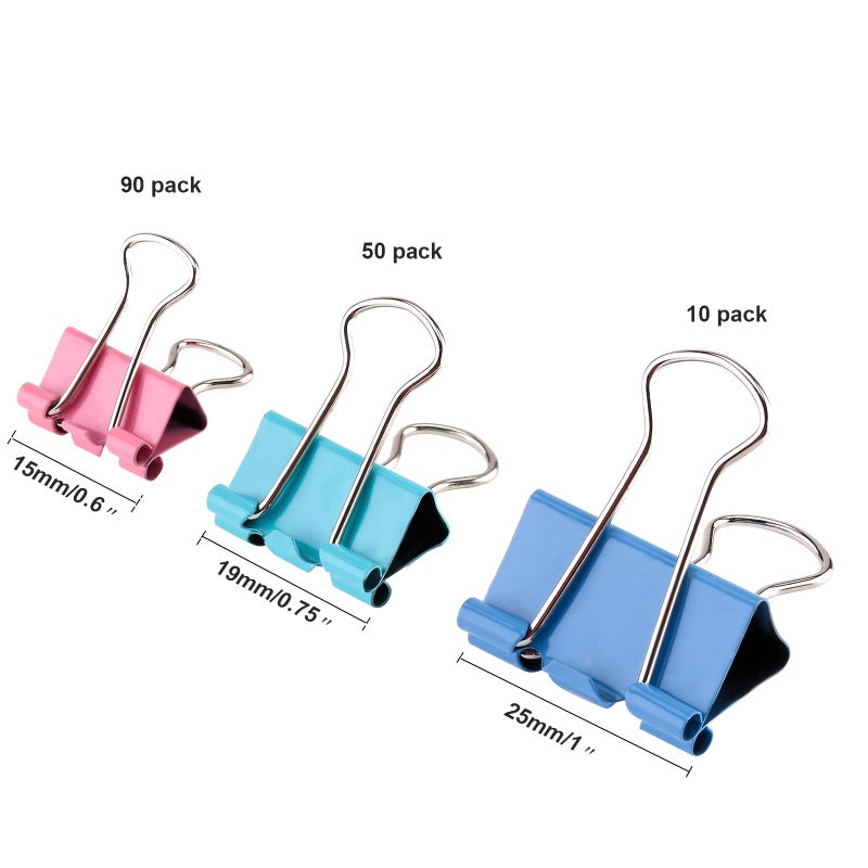 TecUnite 150 Pcs Binder Clips Assorted Sizes Pastel Paper Clamps Clips Large Medium Small Clips Office Supplies - Image 2