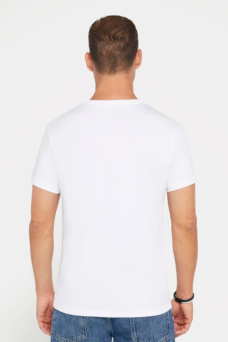 تودورس Men's Slim Fit Narrow Cut 100% Cotton Soft Textured Printed White Crew Neck T-Shirt