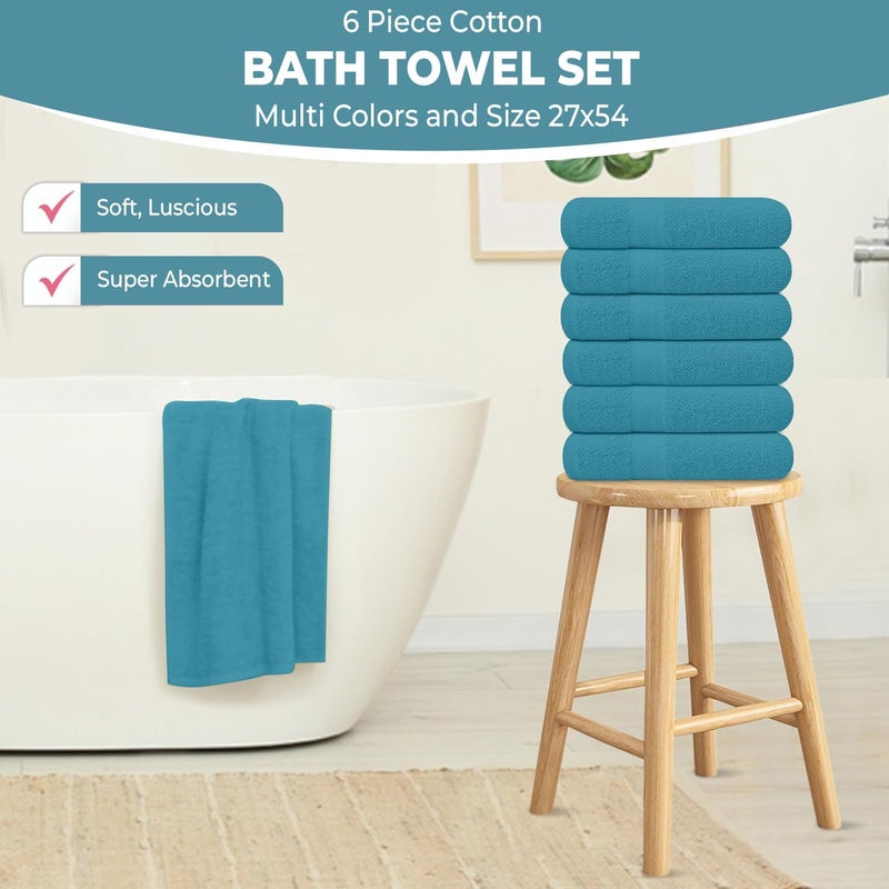 KAHAF COLLECTION Pack of 6 Bath Towels 27 x 54 Inches, 100% Cotton, Larger & Lighter Weight, Quicker to Dry, Super Soft and Absorbent, Perfect for Bathroom (Teal, Pack of 6 (27''x54'')) - Image 4