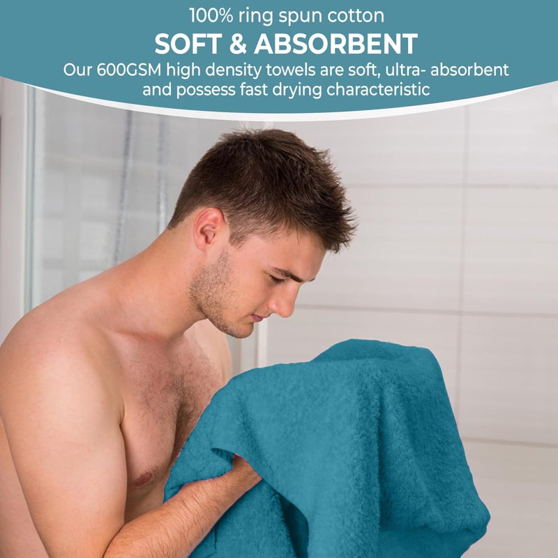 KAHAF COLLECTION Pack of 6 Bath Towels 27 x 54 Inches, 100% Cotton, Larger & Lighter Weight, Quicker to Dry, Super Soft and Absorbent, Perfect for Bathroom (Teal, Pack of 6 (27''x54'')) - Image 3