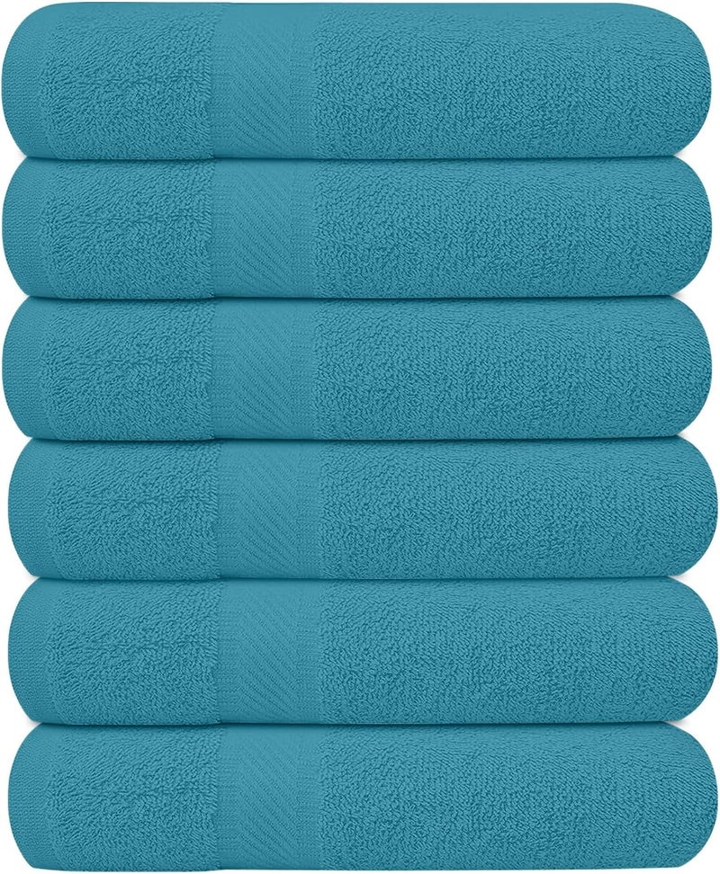 KAHAF COLLECTION Pack of 6 Bath Towels 27 x 54 Inches, 100% Cotton, Larger & Lighter Weight, Quicker to Dry, Super Soft and Absorbent, Perfect for Bathroom (Teal, Pack of 6 (27''x54'')) - Image 1