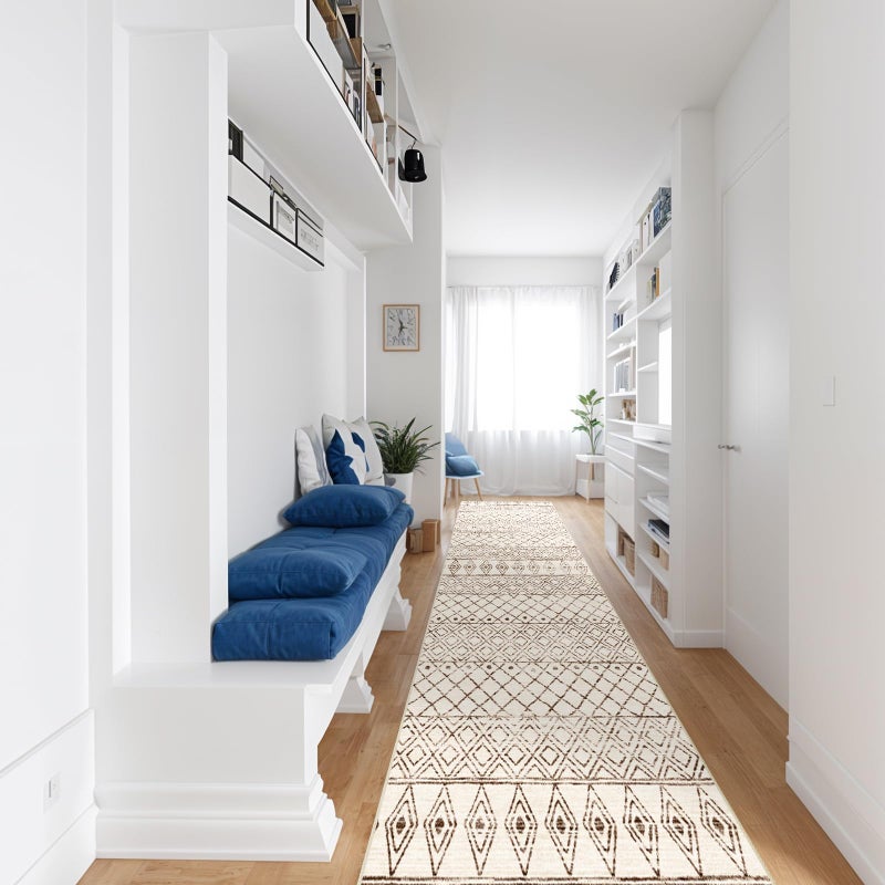 BYYVOO 2'6"x12' Hallway Runner Rug Moroccan - Machine Washable Runner Rugs Low Pile Rug with Rubber Backing Soft Long Floor Mat Non Slip Vintage Indoor Carpet for Bedroom Entryway 2'6"x12' Geo Beige - Image 3