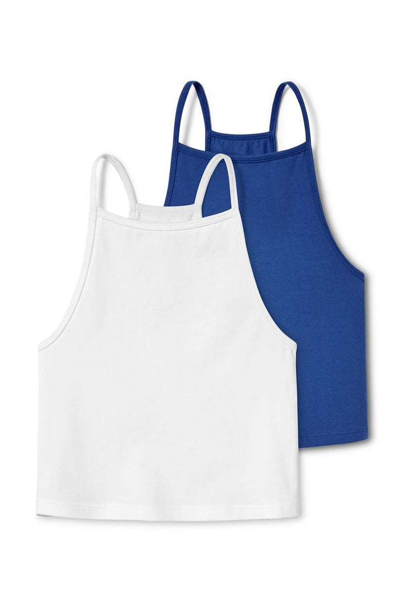 Tchibo Kids Girl 2 Pcs Plain Sleeveless Top, White and Blue - Image 5