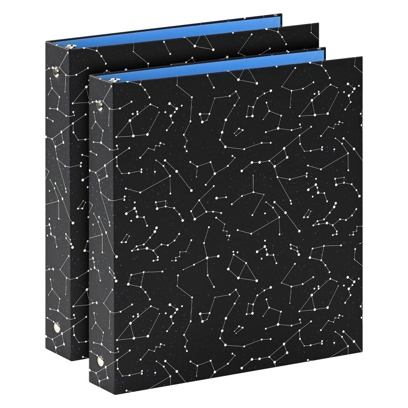 SUIN 1-inch 3-Ring-Binder with Pockets, Decorative 12 Zodiac Star Chain, 1" Stylish Round Ring Binder for Work/Home/Back to School,2-Pack - Image 1