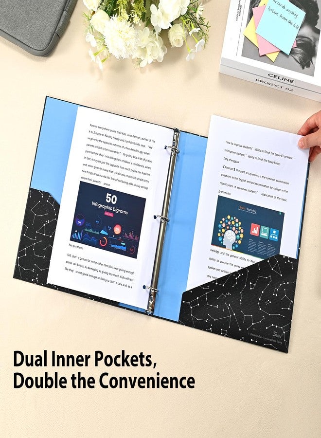SUIN 1-inch 3-Ring-Binder with Pockets, Decorative 12 Zodiac Star Chain, 1" Stylish Round Ring Binder for Work/Home/Back to School,2-Pack - Image 5
