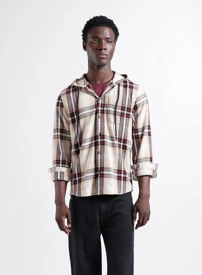 ذا انديان كراج كو Men Regular Fit Checked Hooded Full Sleeves Shirt