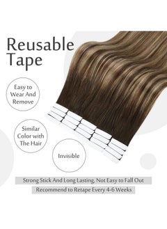 Full Shine Balayage Brown Tape In Hair Extensions 16 Inch Seamless Tape In Extensions Color 2 Darkest Brown Fading To 3 And 27 Honey Blonde Tape In Human Hair Extensions 20 Pcs 50 Grams  - Image 4