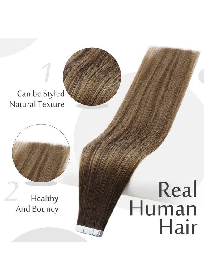 Full Shine Balayage Brown Tape In Hair Extensions 16 Inch Seamless Tape In Extensions Color 2 Darkest Brown Fading To 3 And 27 Honey Blonde Tape In Human Hair Extensions 20 Pcs 50 Grams  - Image 3