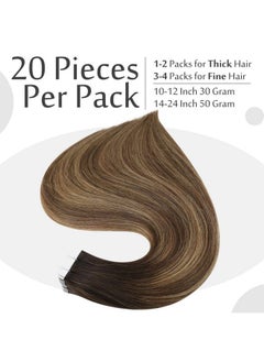 Full Shine Balayage Brown Tape In Hair Extensions 16 Inch Seamless Tape In Extensions Color 2 Darkest Brown Fading To 3 And 27 Honey Blonde Tape In Human Hair Extensions 20 Pcs 50 Grams  - Image 5