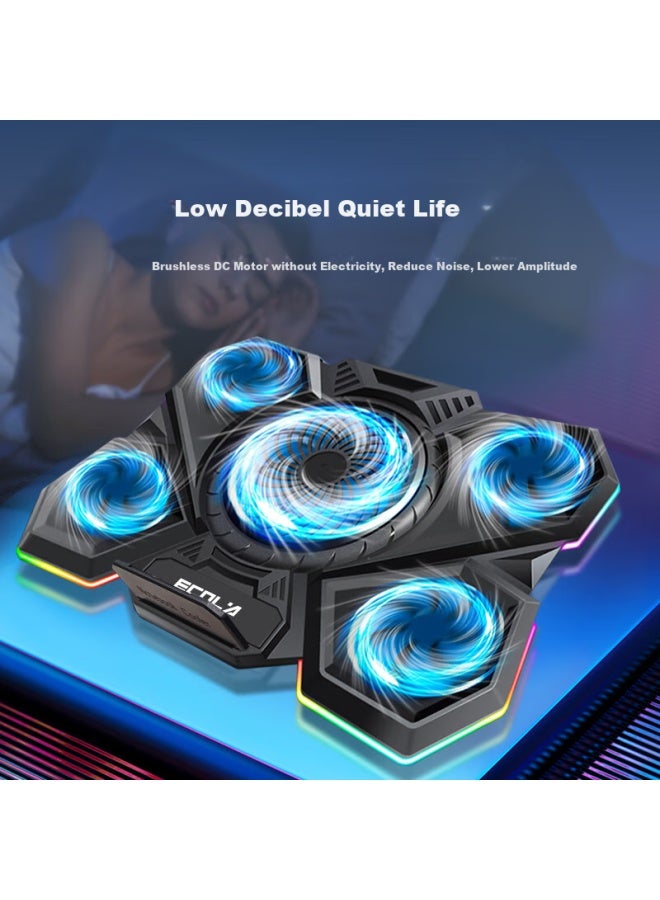 Ecola Gaming Laptop Cooling Stand, Douzhanzhe Zhans7000 Gaming Five-fan Cooler With Ten Rgb Colorful Light Effects + 7 Adjustable Height Levels Nbc-t907 Bk - Image 3