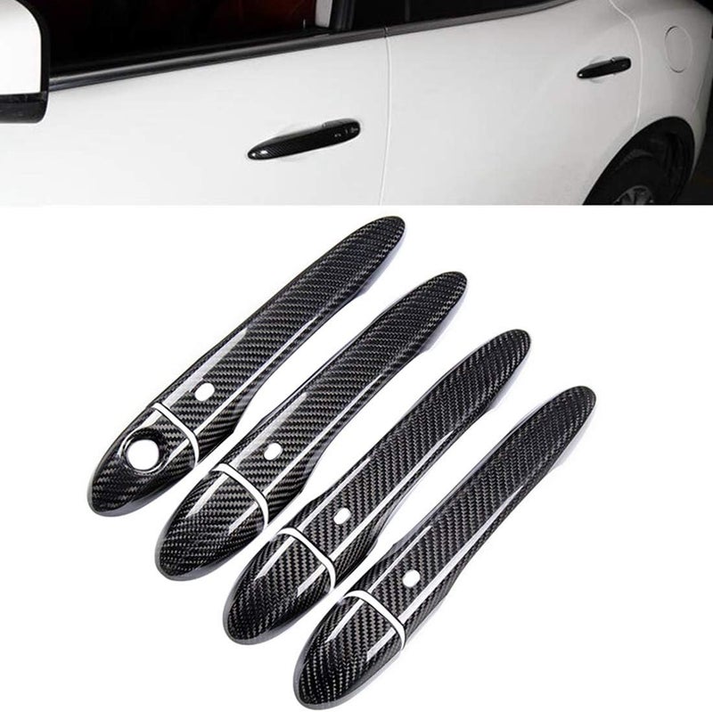 YOCTM ABS Black Carbon Fiber Look Outer Door Handle Cover Trim for Maserati Levante 2016-2021 & Ghibli 2014-2021 - Image 1