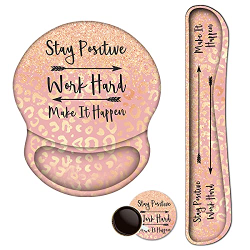 ArtSo Mouse Pad Keyboard Wrist Rest Support Ergonomic, Upgraded Cushion Mousepad Gel Memory Foam Non-Slip Rubber Base Pain Relief & Easy Typing for Home,Office, Pink Orange Stay Positive - Image 1