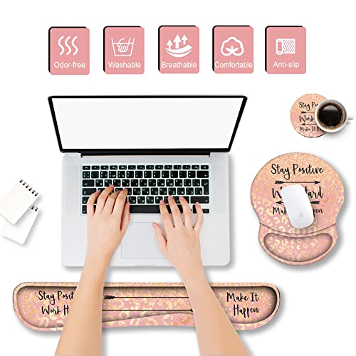 ArtSo Mouse Pad Keyboard Wrist Rest Support Ergonomic, Upgraded Cushion Mousepad Gel Memory Foam Non-Slip Rubber Base Pain Relief & Easy Typing for Home,Office, Pink Orange Stay Positive - Image 2