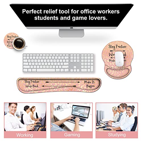 ArtSo Mouse Pad Keyboard Wrist Rest Support Ergonomic, Upgraded Cushion Mousepad Gel Memory Foam Non-Slip Rubber Base Pain Relief & Easy Typing for Home,Office, Pink Orange Stay Positive - Image 5