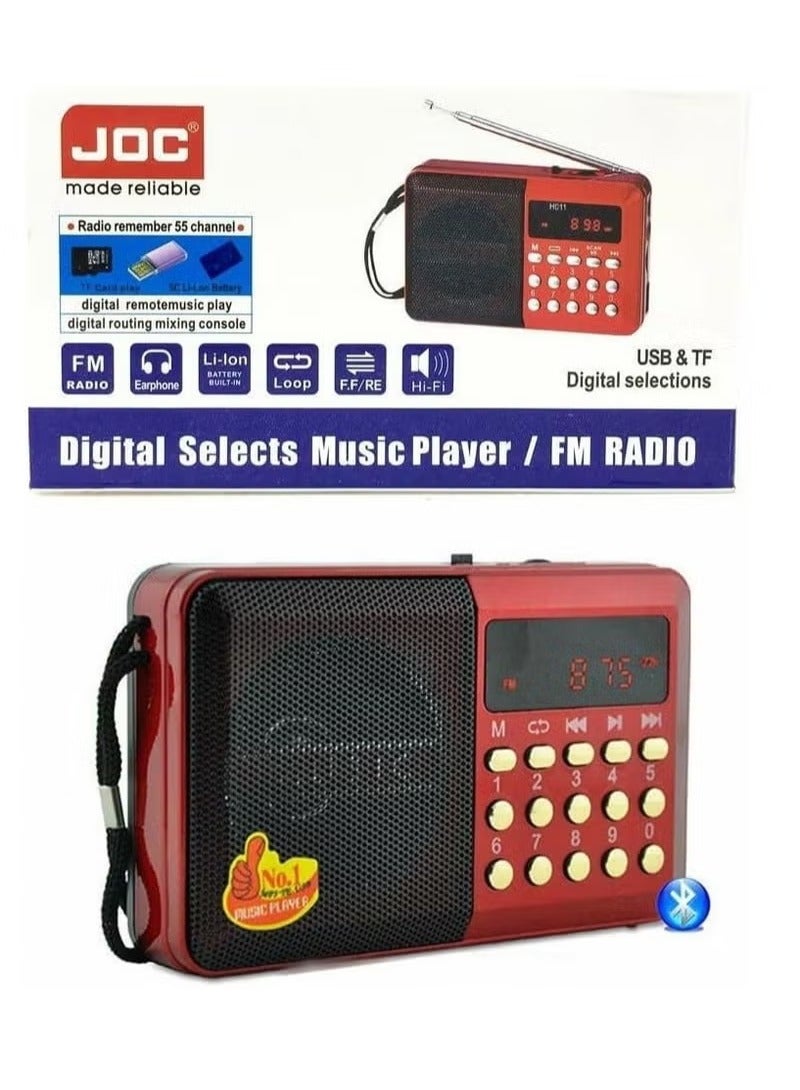 جوك راديو اف ام محمول، صوت ستيريو، اشارة نقية قوية، مضبوط على فلاش وذاكرة ومكبر صوت، H011UR احمر - Image 2