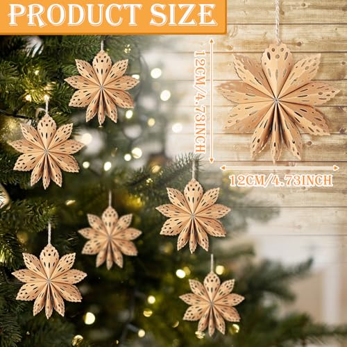 Leinuosen 12 Pcs Mini Christmas Snowflake Ornament 3D Mini Paper Star Ornament Paper Hanging Decorations for Christmas Tree Boho Style Indoor Home Decor Vintage Farmhouse DecorationsBrown - Image 3
