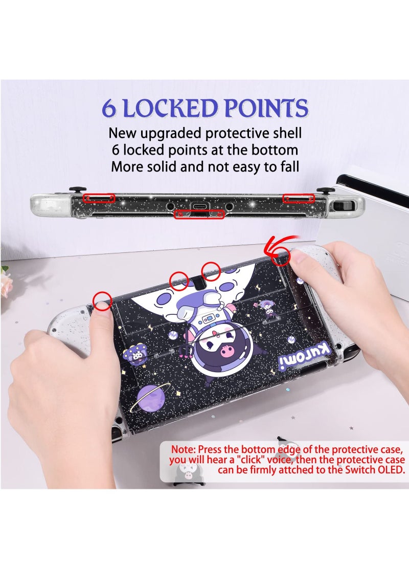 Generic Cartoon Clear Glitter Protective Case for Nintendo Switch OLED Dockable Anti-Scratch Hard Shell TPU Joy-Con Cover with 2 Pieces Cute Joystick Cover Accessories  - Image 5